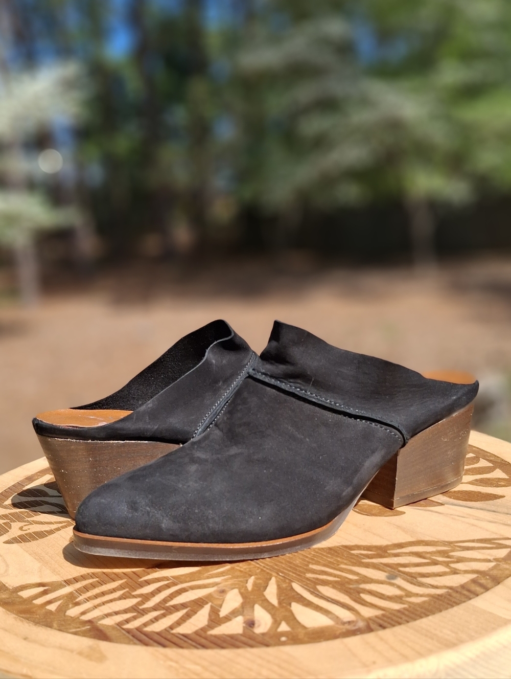 Charly By Charly Amar Black Suede Pointy Toe Block Heel Scandi Clog Size 6